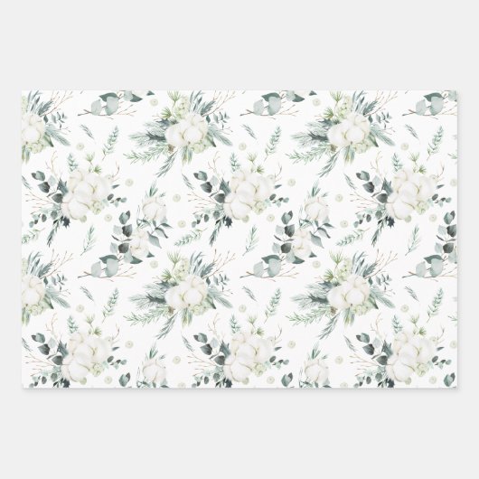 Evergreen & Cotton Flowers Elegant Inpakpapier Vel (Voorkant)