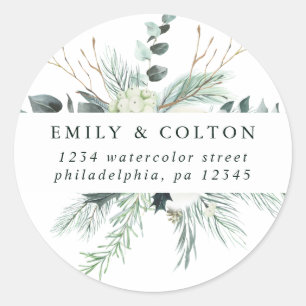 Evergreen & Cotton Flowers Elegant Return Address Ronde Sticker