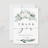 Evergreen & Cotton Flowers Elegant Wedding Bedankkaart (Voorkant)