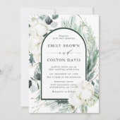 Evergreen & Cotton Flowers Elegant Wedding Kaart (Voorkant)