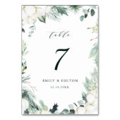 Evergreen & Cotton Flowers Elegant Wedding Kaart (Voorkant)