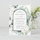 Evergreen & Cotton Flowers Elegant Wedding Photo Kaart (Staand voorkant)