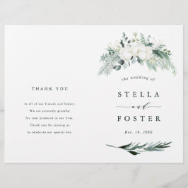 Evergreen & Cotton Flowers Elegant Wedding Program