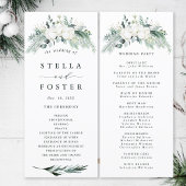 Evergreen & Cotton Flowers Elegant Wedding Program Programmakaart