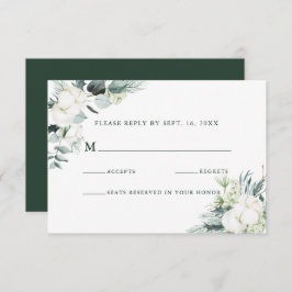 Evergreen & Cotton Flowers Elegant Wedding RSVP