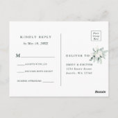 Evergreen & Cotton Flowers Elegant Wedding RSVP Briefkaart (Achterkant)
