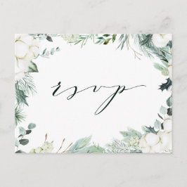 Evergreen & Cotton Flowers Elegant Wedding RSVP Briefkaart