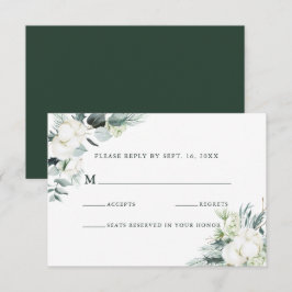 Evergreen & Cotton Flowers Elegant Wedding RSVP Kaartje