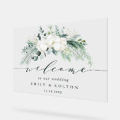 Evergreen & Cotton Flowers Elegant Wedding Welcome Acryl Bord (Hoek)