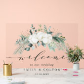 Evergreen & Cotton Flowers Elegant Wedding Welcome Acryl Bord (Huwelijk)