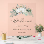 Evergreen & Cotton Flowers Elegant Wedding Welcome Acryl Bord (Huwelijk)