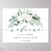 Evergreen & Cotton Flowers Elegant Wedding Welcome Poster (Voorkant)