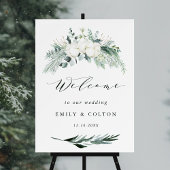 Evergreen & Cotton Flowers Elegant Wedding Welcome Poster