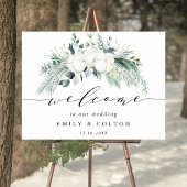 Evergreen & Cotton Flowers Elegant Wedding Welcome Poster