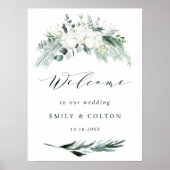 Evergreen & Cotton Flowers Elegant Wedding Welcome Poster (Voorkant)