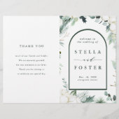 Evergreen & Cotton Flowers Folded Wedding Program (Voorkant)