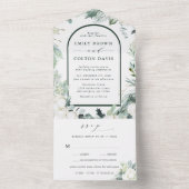 Evergreen & Cotton Flowers Waterverf Wedding All In One Uitnodiging (Binnen)