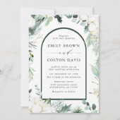 Evergreen & Cotton Flowers Waterverf Wedding Kaart (Voorkant)