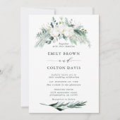 Evergreen & Cotton Flowers Waterverf Wedding Kaart (Voorkant)