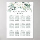 Evergreen & Cotton Flowers Wedding Seating Chart Poster (Voorkant)