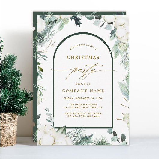 Evergreen & Cotton Flowers Winter Kerstfeest Kaart