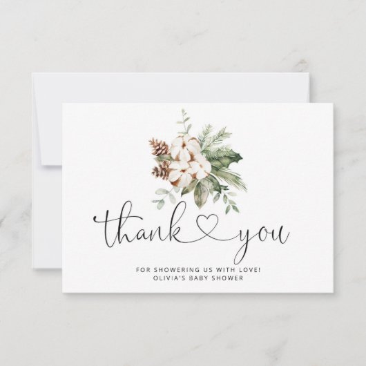 Evergreen dennenappels baby shower bedankkaart kaart (Voorkant)