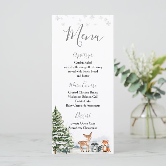 Evergreen Dier Winter Onederland Verjaardag Menu (Staand voorkant)