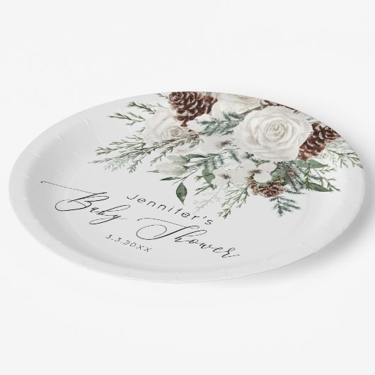 Evergreen elegant genderneutraal baby shower papieren bordje (Gekanteld)