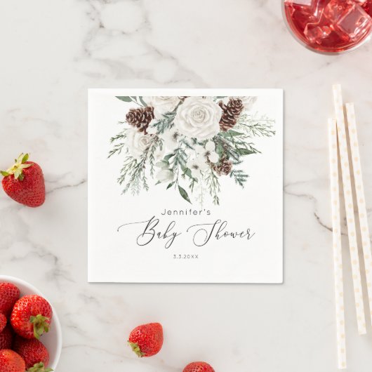 Evergreen elegant genderneutraal baby shower servet (Insitu)