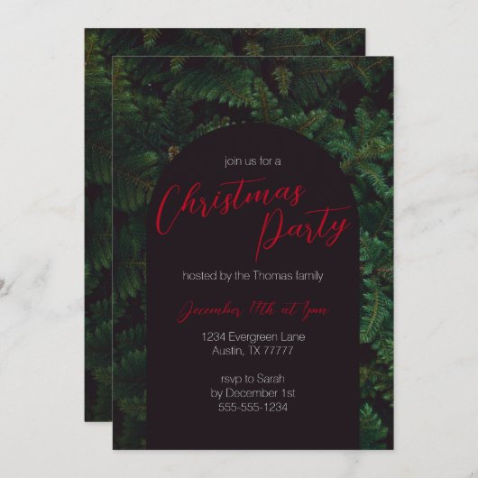 Evergreen Elegant Kerstfeestdag Kaart (Voorkant / Achterkant)