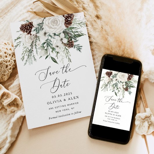 Evergreen elegant Save the date