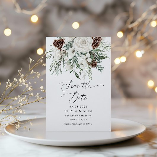 Evergreen elegant Save the date