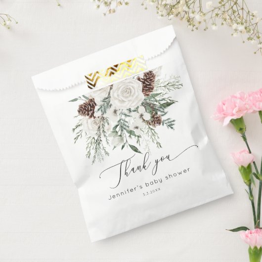 Evergreen elegant winter baby shower dank u bedankzakje (Gezegeld)