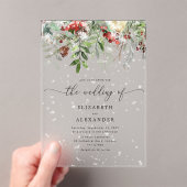 Evergreen elegante sneeuw winterbruiloft acryl uitnodigingen (Insitu (Draagbaar))