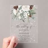 Evergreen elegante sneeuw winterbruiloft acryl uitnodigingen (Insitu (Draagbaar))
