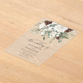 Evergreen elegante sneeuw winterbruiloft acryl uitnodigingen (Laagn)