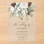 Evergreen elegante sneeuw winterbruiloft acryl uitnodigingen (Voorkant)