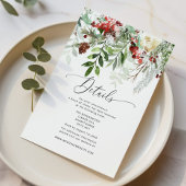 Evergreen elegante winter bruiloft details informatiekaartje