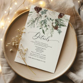 Evergreen elegante winter bruiloft details informatiekaartje