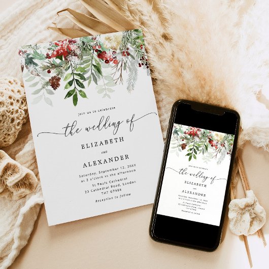 Evergreen elegante winter bruiloft kaart