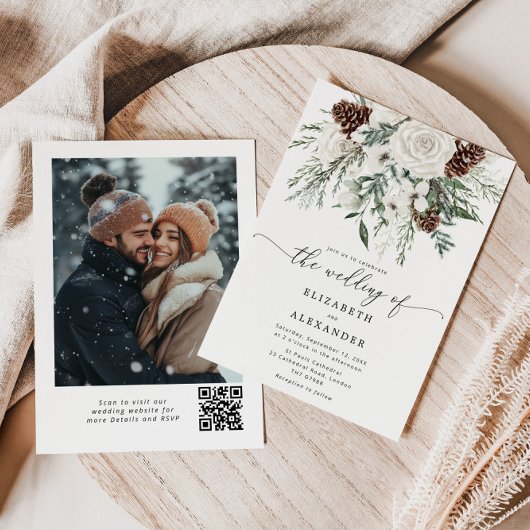 Evergreen elegante winter bruiloft kaart