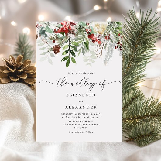 Evergreen elegante winter bruiloft kaart