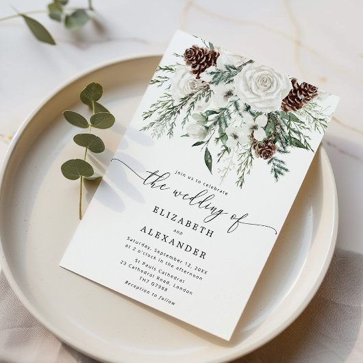 Evergreen elegante winter bruiloft kaart