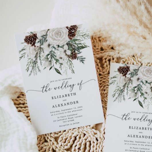 Evergreen elegante winter bruiloft kaart