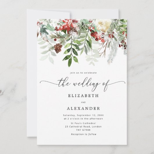 Evergreen elegante winter bruiloft kaart (Voorkant)