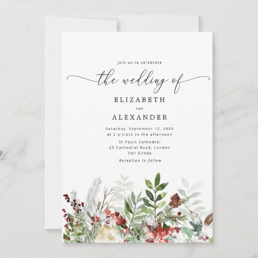 Evergreen elegante winter bruiloft QR code foto Kaart (Voorkant)