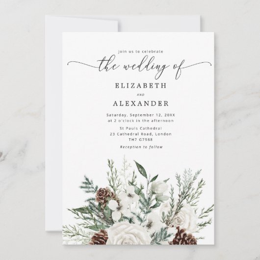 Evergreen elegante winter bruiloft QR code foto Kaart (Voorkant)