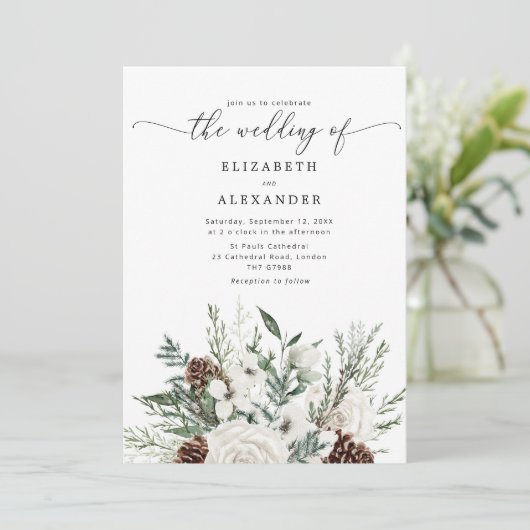 Evergreen elegante winter bruiloft QR code foto Kaart (Staand voorkant)