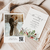 Evergreen elegante winter bruiloft QR code foto Kaart