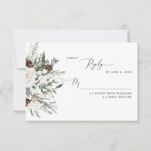 Evergreen elegante winter bruiloft RSVP-kaart RSVP Kaartje (Voorkant)
